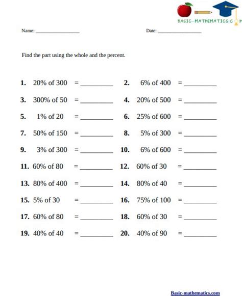 Percentage Worksheet With Answers