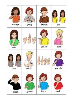 Yellow, red, orange, blue, purple, pink, green #asl #signlanguage #signing. ASL (American Sign Language) Color Bingo by Handy Teaching ...