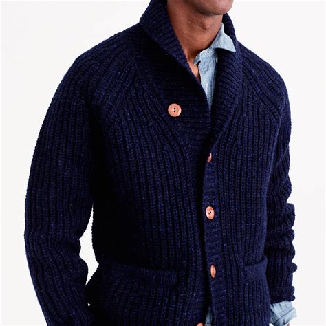 Very Goods Shawl Collar Cardigan In Donegal Wool Mens Sweaters J