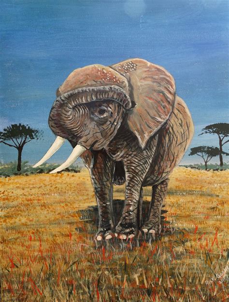 Young African Elephant Original Acrylic Painting Elephant Etsy