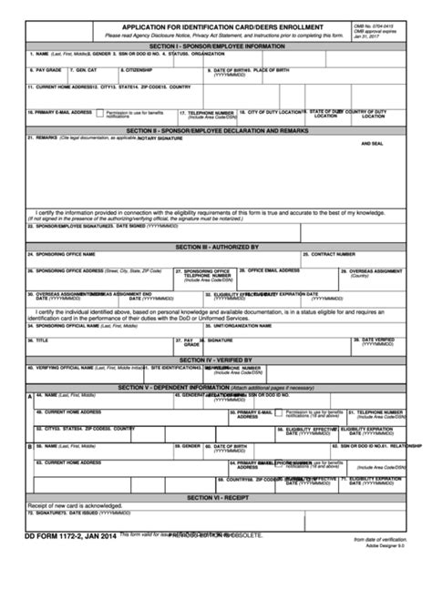 Fillable Dd Form 1172 2 Application For Identification Carddeers