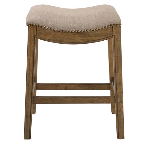 Counter Height Saddle Style Counter Stool With Cream Fabric And Nail
