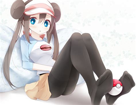Safebooru Black Legwear Blue Eyes Brown Hair Double Bun Feet Female Protagonist Pokemon Bw2