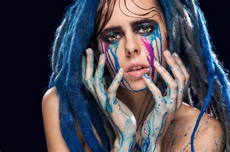 Bodyart Model Girl Portrait With Colorful Paint Make Up Woman Bright