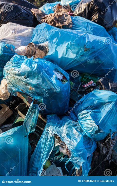 Piles Of Garbage In Plastic Bin Bags Stock Image Image Of Decay