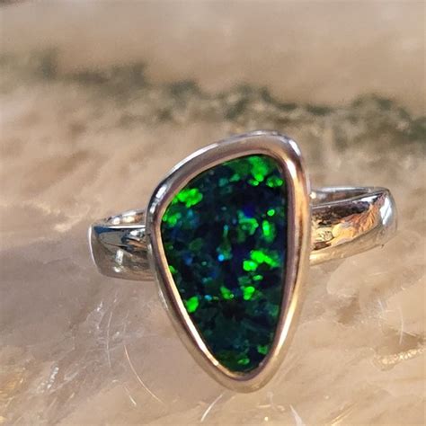 Jewelry Vintage Sterling Silver Blue Green Opal Ring 678 4g Super