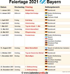 Kalender 2021 mit kalenderwochen und den schulferien und feiertagen von bayern. Images & Trend Pictures: Feiertage Bayern 2019
