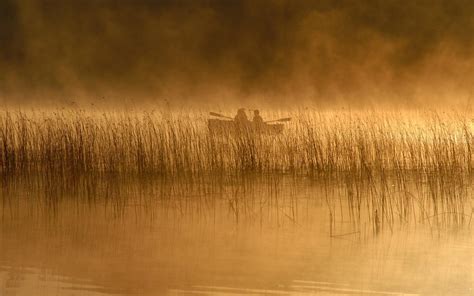 Lake Fishing Misty Morning Mist Early Nature And Landscapes Boat