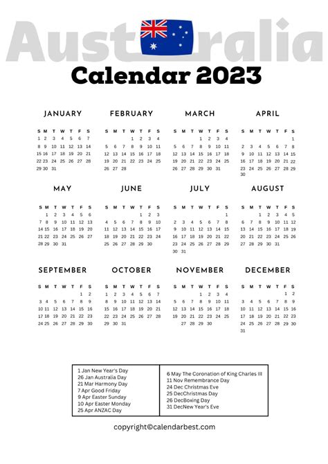 Printable Free Blank Australia 2023 Calendar Template In Pdf