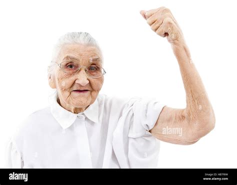 Très Vieille Femme Montrant Ses Muscles Sur Ses Bras Photo Stock Alamy