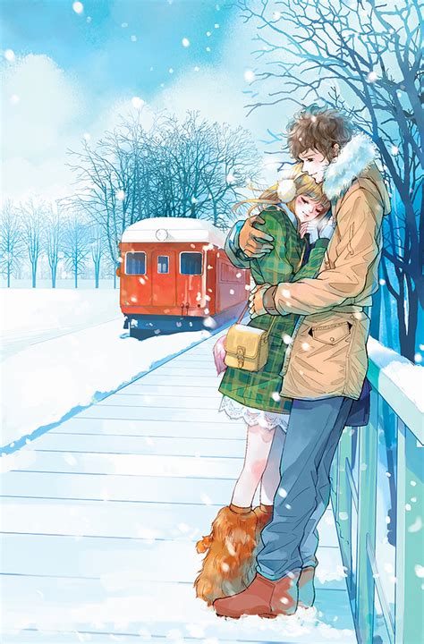Find anime couple pictures and anime couple photos on desktop nexus. Red train anime couple snow romantic love tree wallpaper | 1440x2189 | 478648 | WallpaperUP