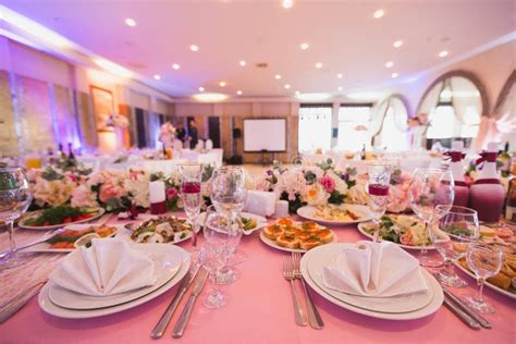 Luxury Decorated With Flowers And A Festive Banquet Hall Restaurant In