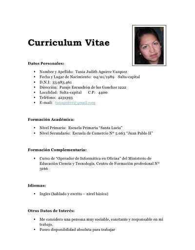 Ejemplo 1 de curriculum vitae. Como Hacer un Curriculum Vitae - Dinero Sueldo Salario