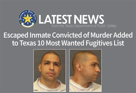 Escaped Inmate Convicted Of Murder Added To Texas 10 Most Wanted