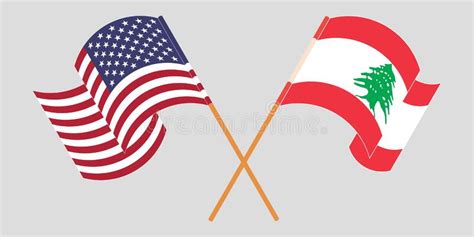Crossed And Waving Flags Of Lebanon And The Usa Stock Vector