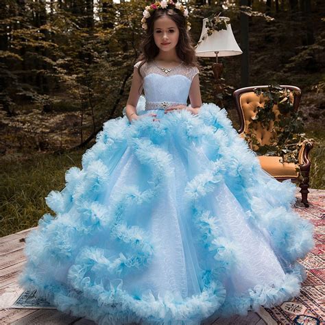 New Puffy Girls Pageant Dresses Glitz O Neck Beading Ball Gown Flower