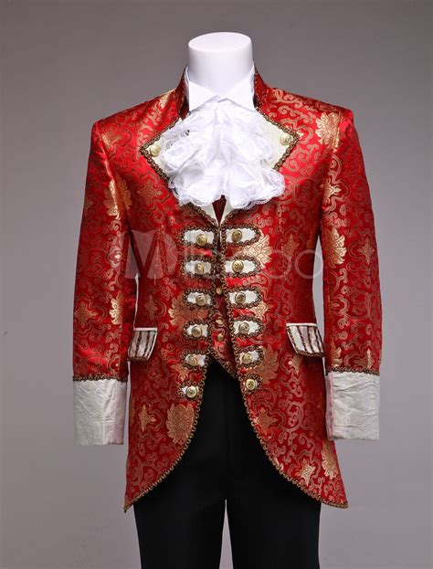 Retro Prince Costume Men S Red Jacquard European Vintage Royal Costume Outfit Halloween Royal