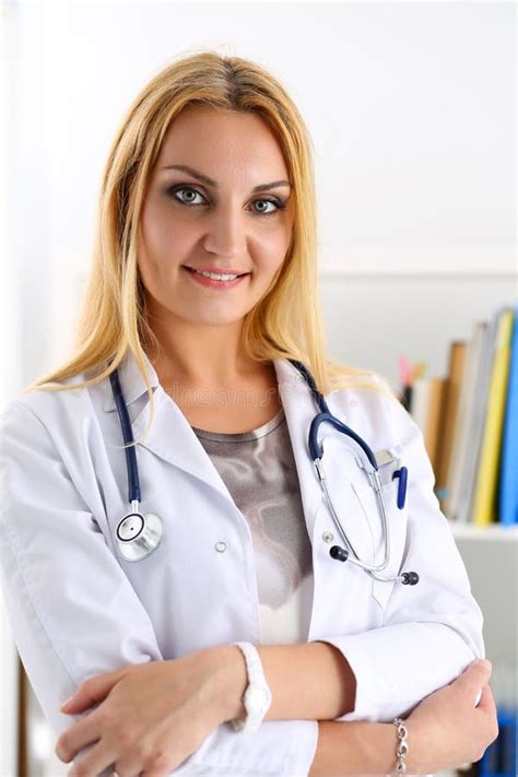 Female Medicine Doctor Hands Crossed On Her Chest Stock Photo Image