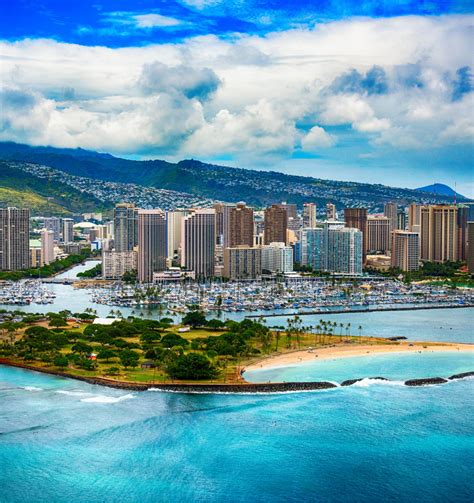 The Beautiful Coastline Honolulu Hawaii Shot From An Altitude Of About