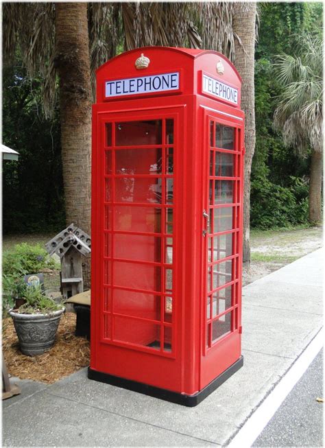 Red Cast Iron And Steel English Replica Telephone Booth Old Antique