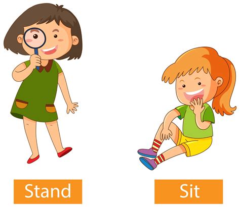 Opposite Verb Words With Stand And Sit 1783947 Vector Art At Vecteezy