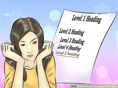 Note that while the example features headings titled first level, second level, and so on, each heading in your paper should be named according to the section it describes. 3 Ways to Format Headings in APA Style - wikiHow