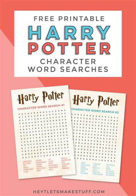 Printable Harry Potter Word Search With Characters Hey Lets Make Stuff