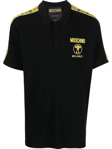 Moschino Double Question Mark Polo Shirt In Black Modesens