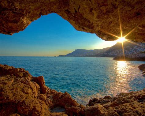Sunset Sea Cave Nature Landscape Wallpaper 1280x1024 Download