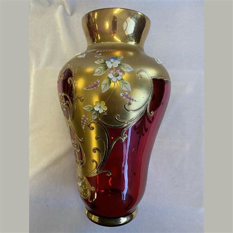 Moser Glass Company 1857 Antique Bohemian Cranberry Vase Afc