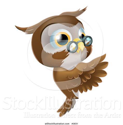 Vector Illustration Of An Owl Wearing Glasses And Presenting A Sign By