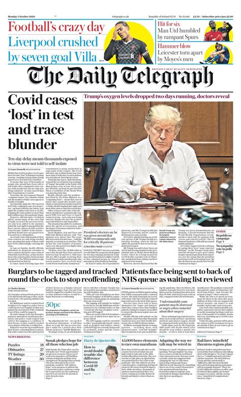 Daily Telegraph Front Page 27th Of July 2020 Tomorrows Papers Today