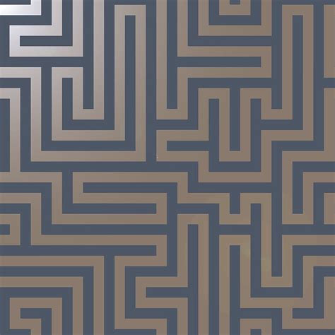 Holden Metallic Glistening Industrial Maze Geometric Navy Blue Gold