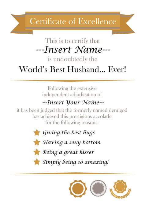 Editable Best Husband Certificate Instant Download Husband T