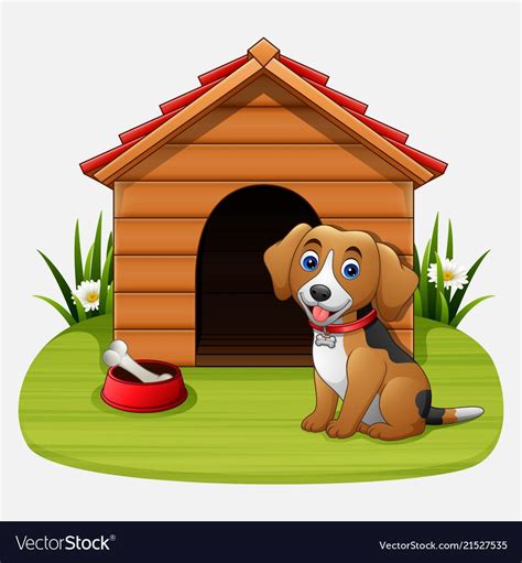Cute Dog Sitting In Front Of Kennel Vector Image On Vectorstock Pets