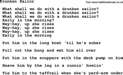 Drunken Sailor Sea Song Or Shantie Lyrics
