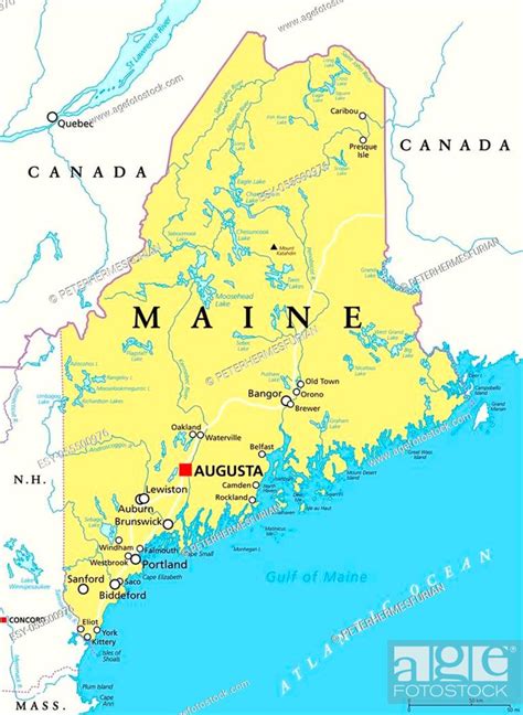 Maine Me Political Map With Capital Augusta Northernmost State In