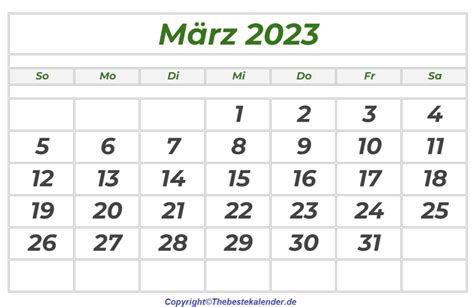 Kalenderblatt März 2023 The Beste Kalender