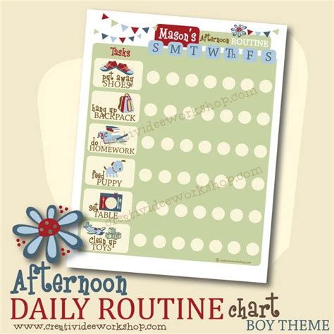 Printable Custom Daily Afternoon Routine Chart Boy Theme Bedtime