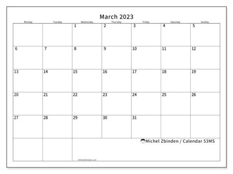 Calendar March 2023 Office Ms Michel Zbinden Nz