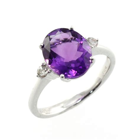 18ct White Gold Oval Amethyst And Diamond Ring