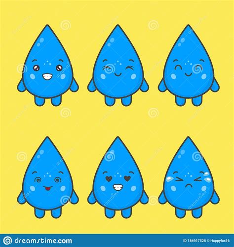 Cute Water Drop Characters With Various Expression Stock Vector