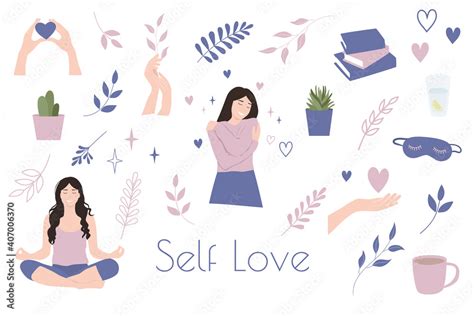 Self Love Set Vector Illustration Self Care Clipart Collection Stock