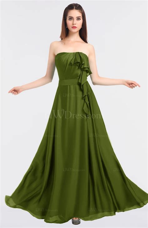 Olive Green Glamorous A Line Strapless Sleeveless Floor Length Prom