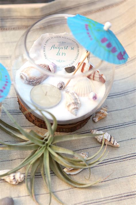 Make your own candle centerpiece for your beach wedding. Beach Wedding Tea Light Centerpieces - Evermine Occasions