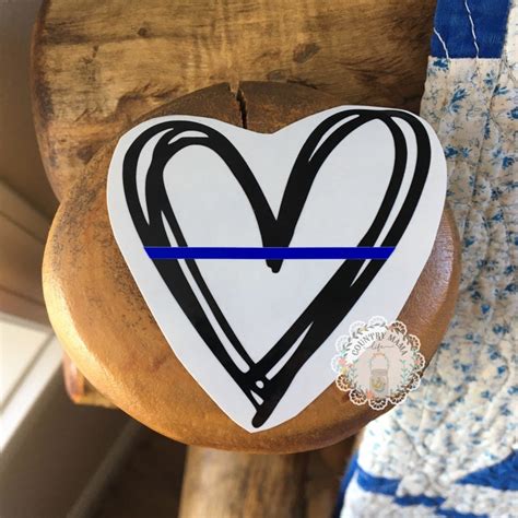Thin Blue Line Heart Decal Back The Blue Leow Etsy