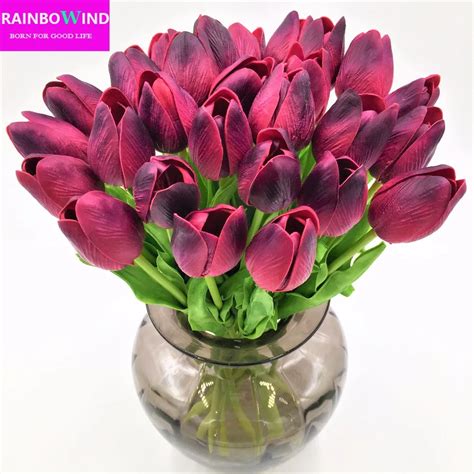 20pcs lot tulip artificial flower pu artificial bouquet real touch