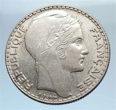 1933 France W Marianne French Motto Antique Silver 10 Francs Coin