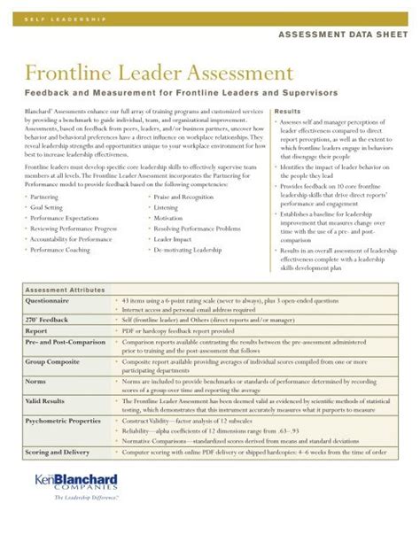 frontline leader assessment data sheet ken blanchard