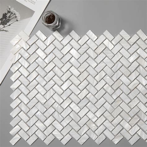 Mother Of Pearl Shell Mosaic Super White Herringbone Tile Diflart
